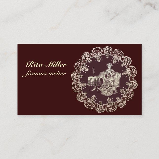 lady drinks tea business card (Front)