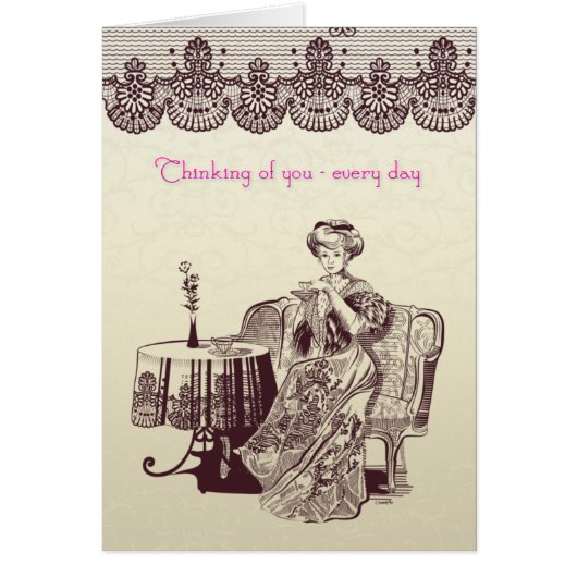 lady drinks tea cards (Front)
