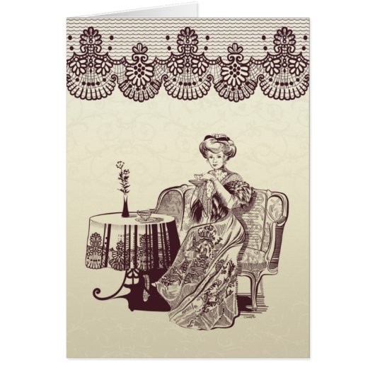 lady drinks tea cards (Front)