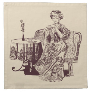 lady drinks tea cloth napkin