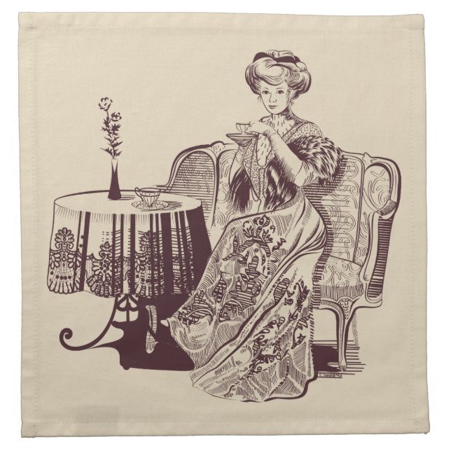 lady drinks tea cloth napkin (Front)