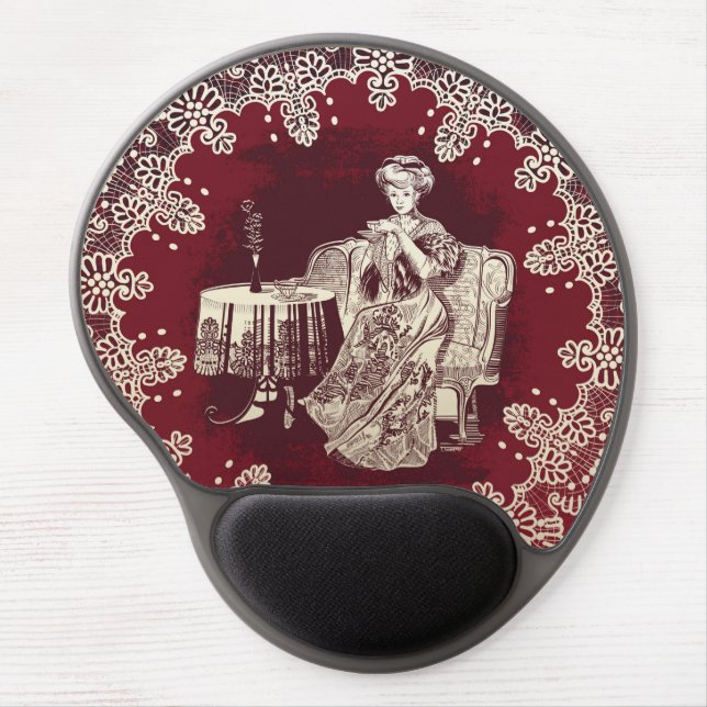 lady drinks tea gel mouse pad (Front)