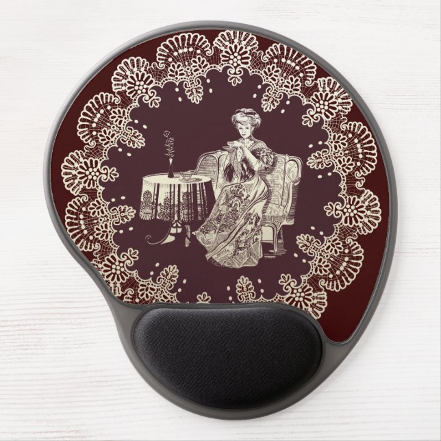 lady drinks tea gel mouse pad (Front)