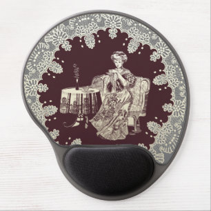 Lady drinks tea gel mouse pad