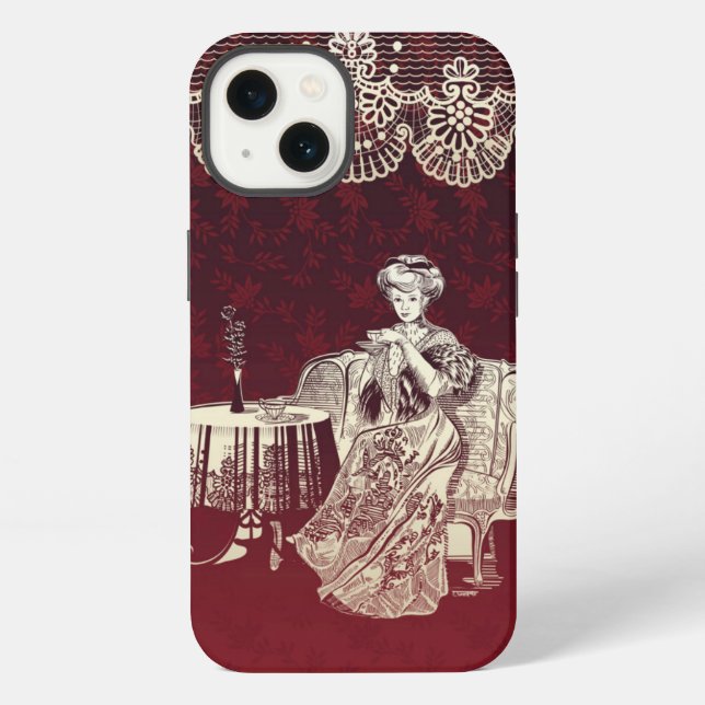 Lady drinks tea  iphone case (Back)