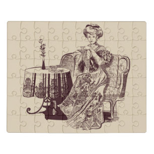 lady drinks tea jigsaw puzzle