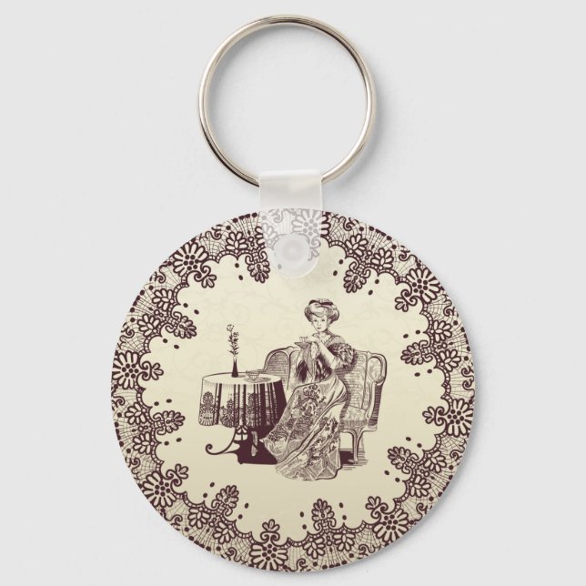 lady drinks tea keychain (Front)