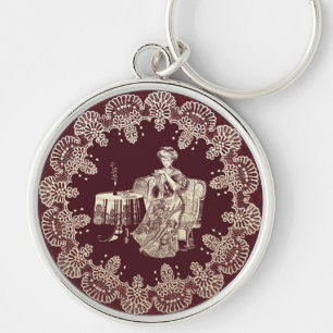 lady drinks tea keychain