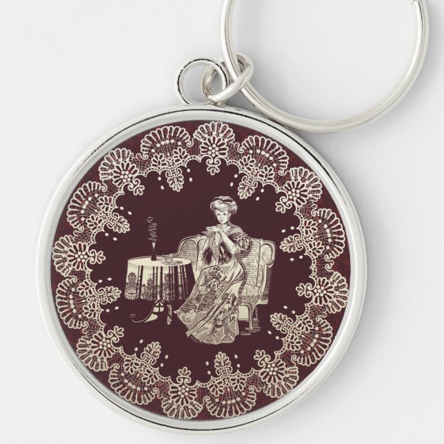 lady drinks tea keychain (Front)