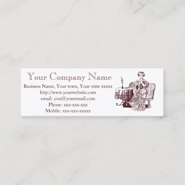 lady drinks tea mini business card (Front)