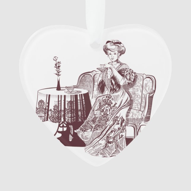 lady drinks tea ornament (Front)