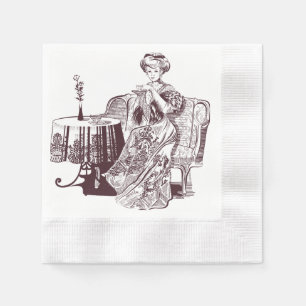 lady drinks tea paper napkins