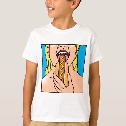 Lady Eating Hot Dog T_Shirt