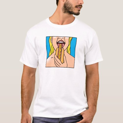 Lady Eating Hot Dog T_Shirt