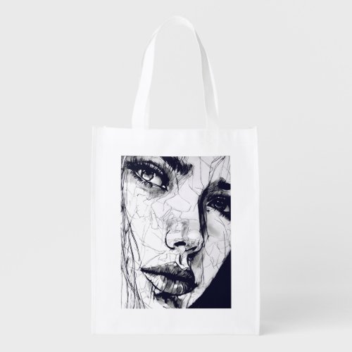  Lady Face Art  Grocery Bag