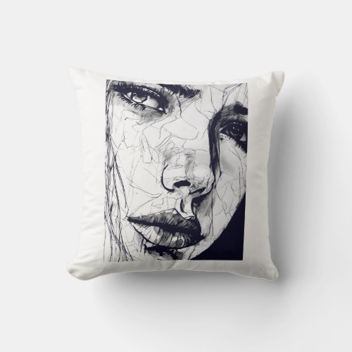  Lady Face Art  Throw Pillow
