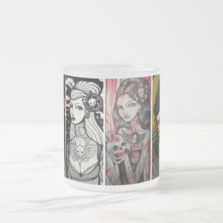 lady faces frosted glass coffee mug