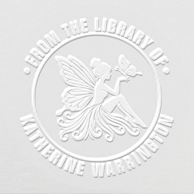 Lady Fairy Holding Butterfly Library Book Name Embosser (Design)
