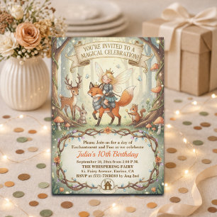 Lady Fairy Whimsical Forest 10th Birthday Party Invitation