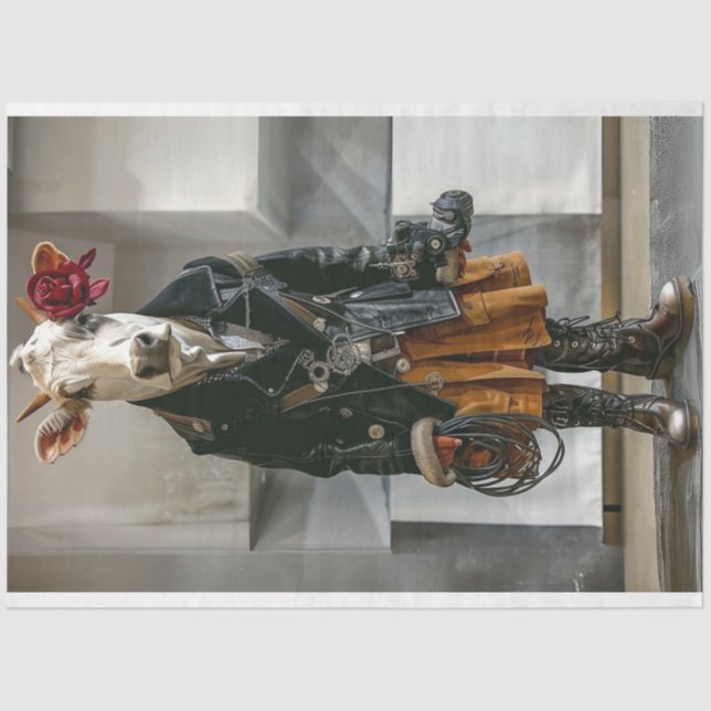 Lady Farm Cow Dressed Work Attire Decoupage Tissue Paper (Front)