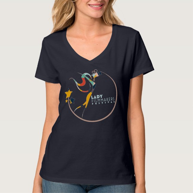 Lady Filmmakers V Neck Colorful Circle Logo T-Shirt (Front)