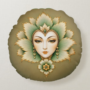 Lady Flower Emerald & Gold Earrings   Persian Lotu Round Pillow