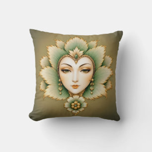 Lady Flower Emerald & Gold Earrings   Persian Lotu Throw Pillow
