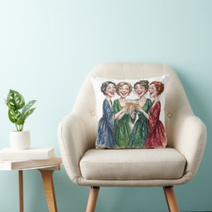 Lady Friends Toasting With Wine Glasses Throw Pillow