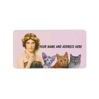 LADY GIRL WITH CAT CATS Return Address Label