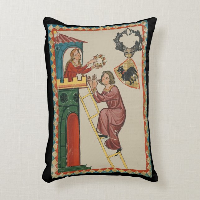Lady Giving Gift to Suitor, 14th Century Accent Pillow (Front(Vertical))