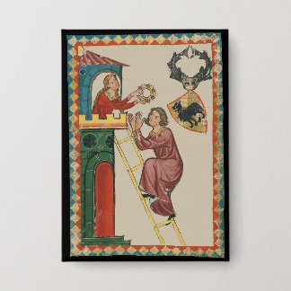 Lady Giving Gift to Suitor, 14th Century Button