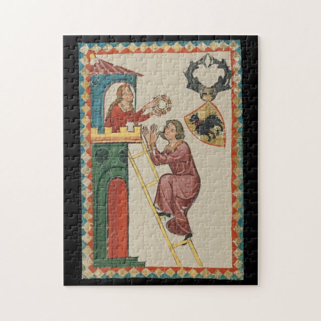 Lady Giving Gift to Suitor, 14th Century Jigsaw Puzzle (Vertical)