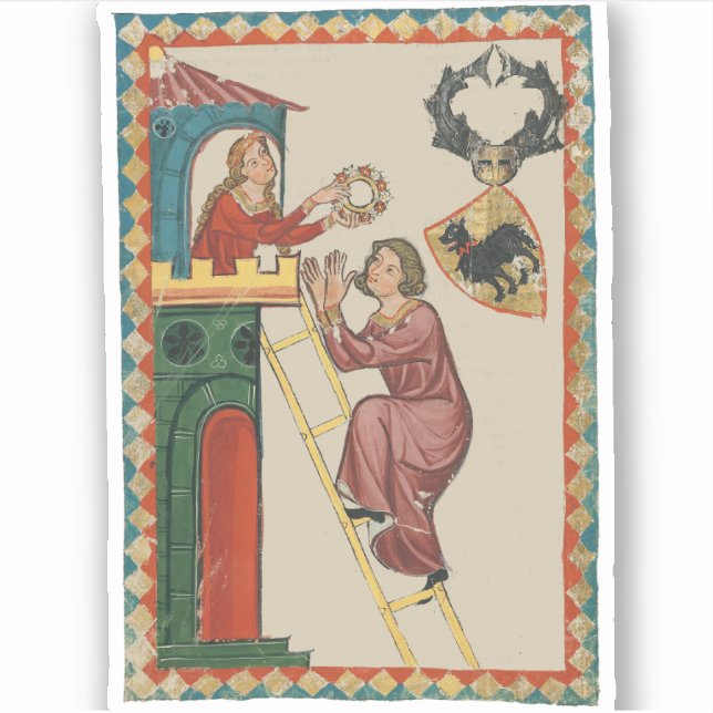 Lady Giving Gift to Suitor, 14th Century Sticker (Front)