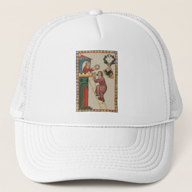 Lady Giving Gift to Suitor, 14th Century Trucker Hat (Front)