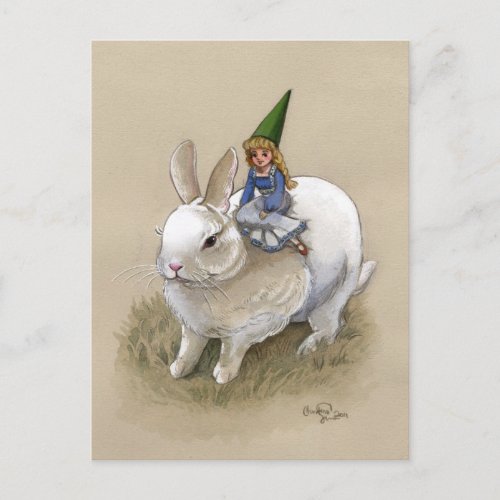 Lady Gnome and Rabbit Postcard