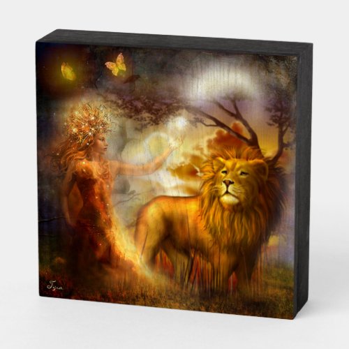Lady Goddess With Lion Fantasy Art  Wooden Box Sign