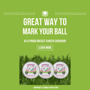 Lady Golf Cart Breast Cancer Personalized  Ball Marker