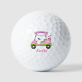 Lady Golf Cart Breast Cancer Personalized  Golf Balls (Front)