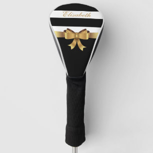 Lady Golf Golden Bow Black Bold Stripes Monogram Head Cover