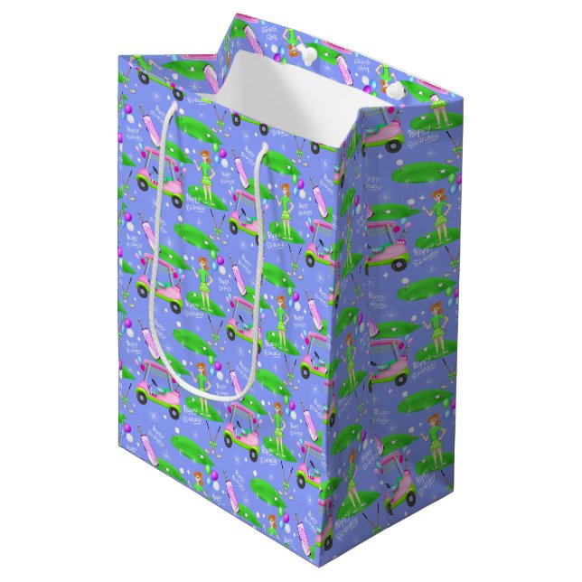 Lady Golf Themed Happy Birthday   Medium Gift Bag (Front Angled)