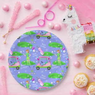 Lady Golf Themed Happy Birthday  Paper Plates