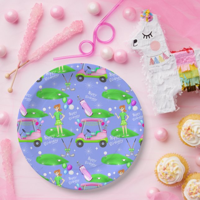 Lady Golf Themed Happy Birthday  Paper Plates (Party)