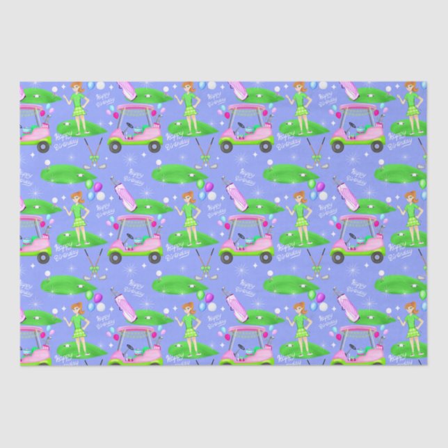 Lady Golf Themed Happy Birthday Tissue Paper (Front)