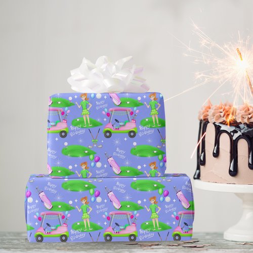 Lady Golf Themed Happy Birthday  Wrapping Paper