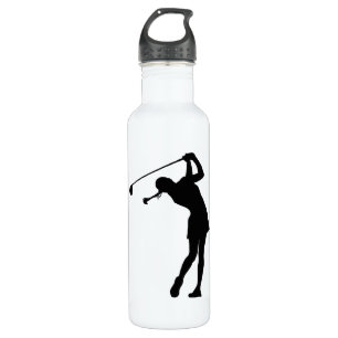 Lady Golfer Black Silhouette Water Bottle