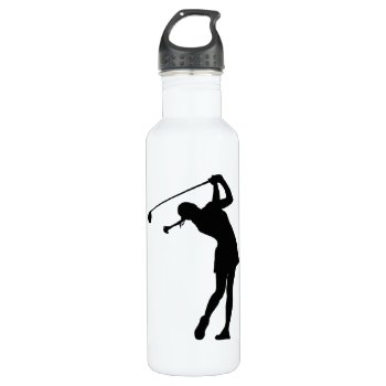 Lady Golfer Black Silhouette Water Bottle by sportsdesign at Zazzle