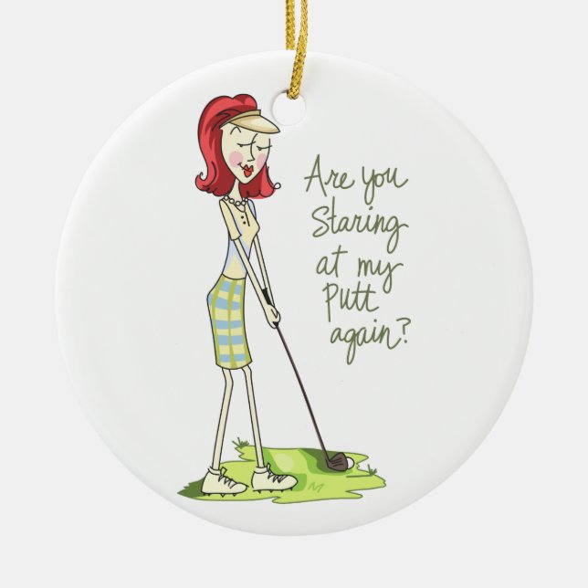 Lady Golfer Ceramic Ornament (Front)