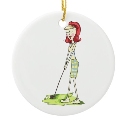 Lady Golfer Ceramic Ornament