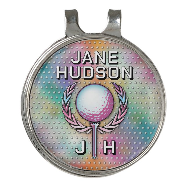 Lady Golfer Custom Monogram Color Design Golf Hat Clip (Front)