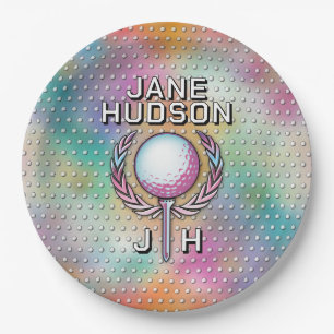 Lady Golfer Custom Monogram Color Design Paper Plates